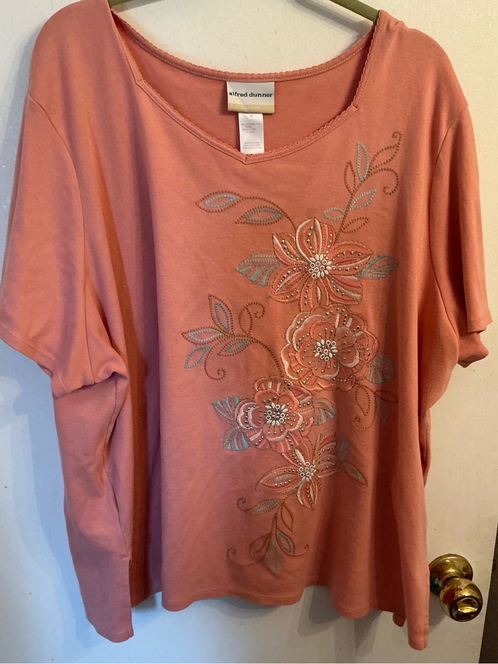 Alfred Dunner Pink Floral Short-Sleeve Embellished Top